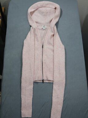 BDG Cropped Zip Up Knit Hoodie Sweater XS Pink Hooded Cardigan Y2K